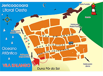 Mapa de localiza&ccedil;&atilde;o da Pousada Vila Kalango em Jericoacoara - Brasil