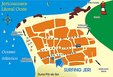 Mapa de localiza&ccedil;&atilde;o da Pousada Surfing Jeri em Jericoacoara - Brasil