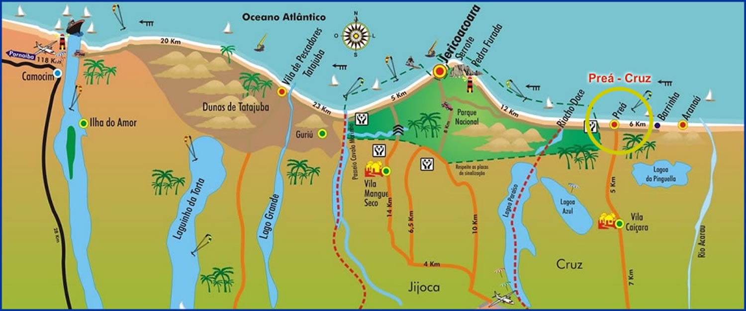 Mapa pictografico da localização da praia do Preá em Cruz - Ceará